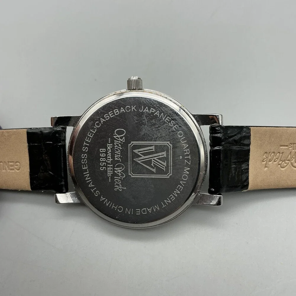 Victoria Wieck B9655 Womens Watch 38mm Silver Tone Crystals Leather New Battery
